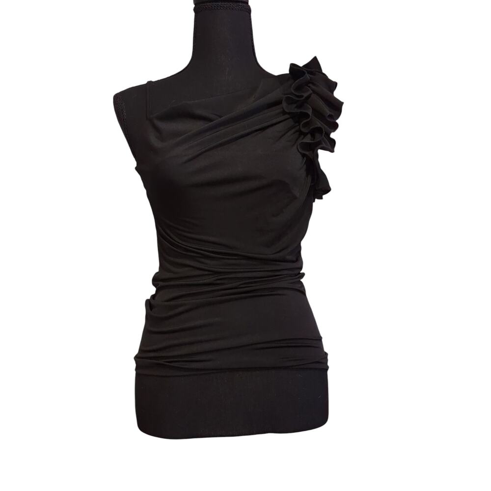 Come Como no size listed black one shoulder ruffle women's shirt #23
